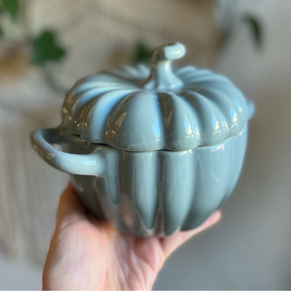 Crofton Pumpkin Cocotte – Blue Stoneware Mini Casserole Dish Fall Kitchenware - Picture 4 of 9